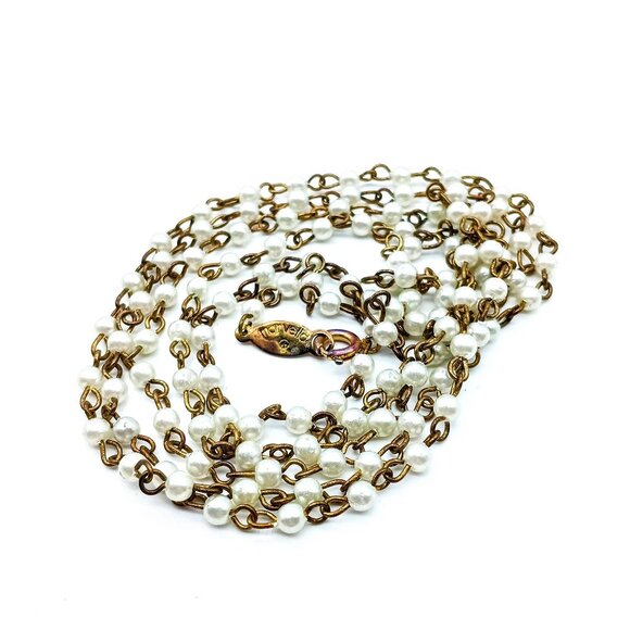 Delicate Marvella Pearl Chain Necklace, Art Deco Flapper Length Vintage Classic - Picture 3 of 5
